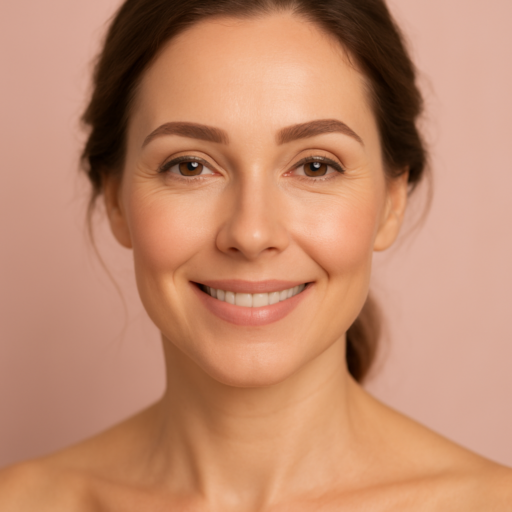 Client with beautifully healed, balanced powder brows